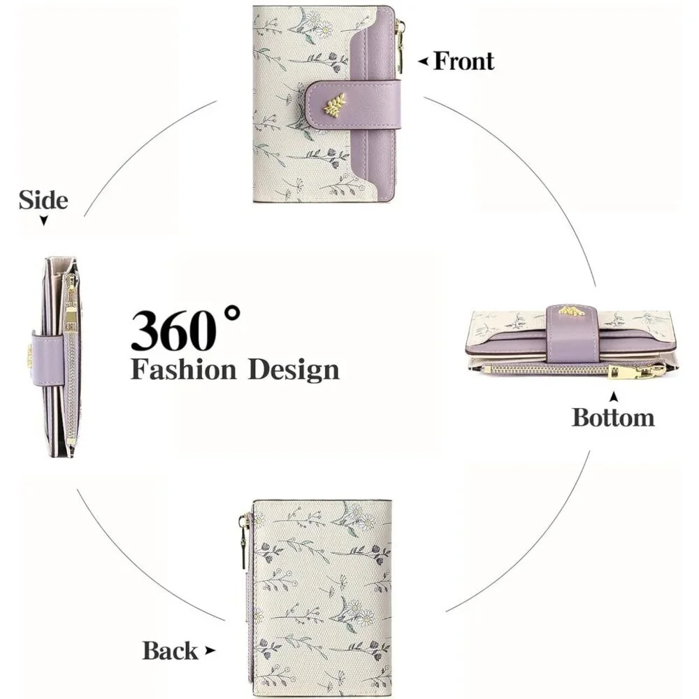 Floral Purple and Cream Women's Wallet - Picture 3 of 7